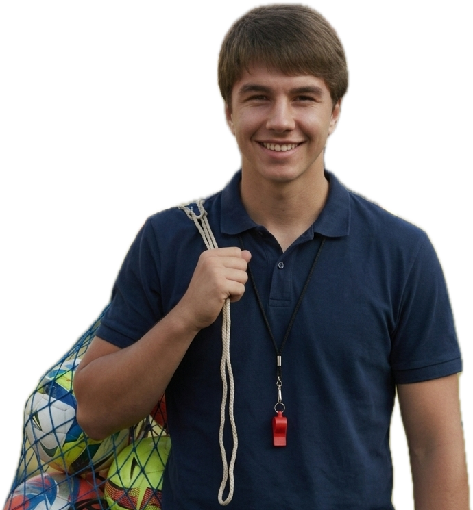 Фантазиста organizer with a bag of footballs and a whistle