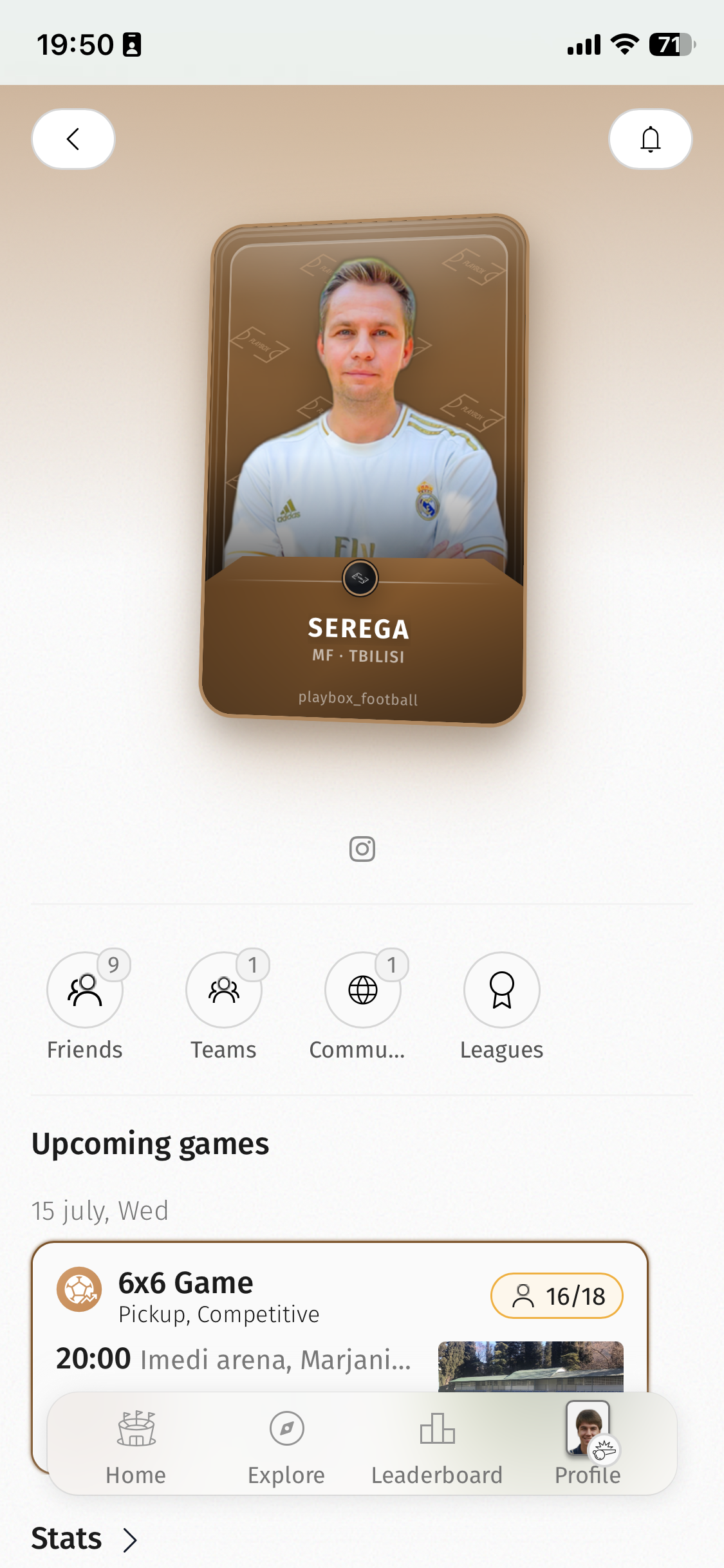 Organizer profile in the Фантазиста app